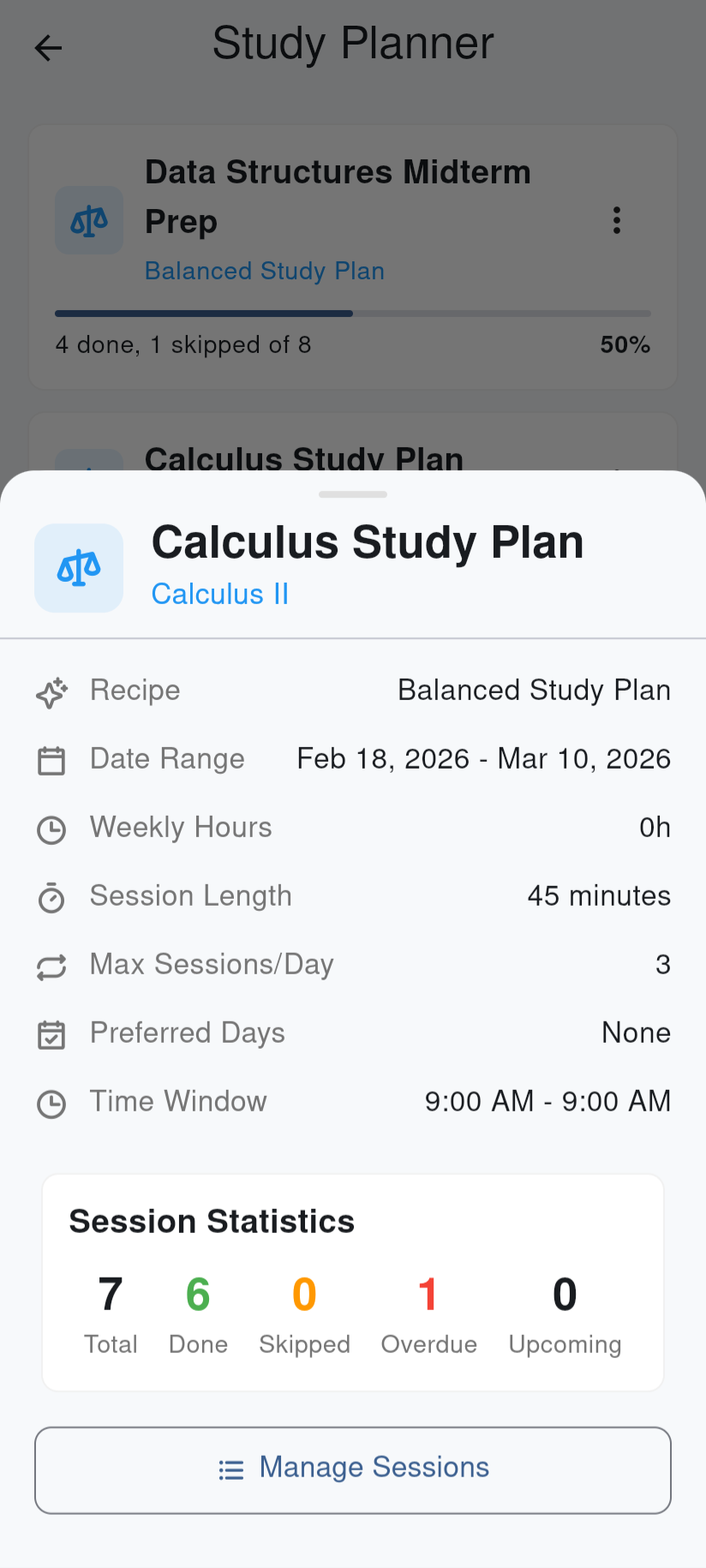 Attendance tracking with per-class rates and warnings